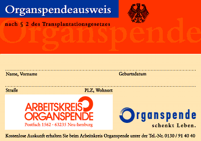 Die Vorderseite des Organspendeausweises zum Herunterladen als Grafikdatei