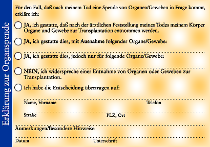Die Rückseite des Organspendeausweises zum Herunterladen als Grafikdatei
